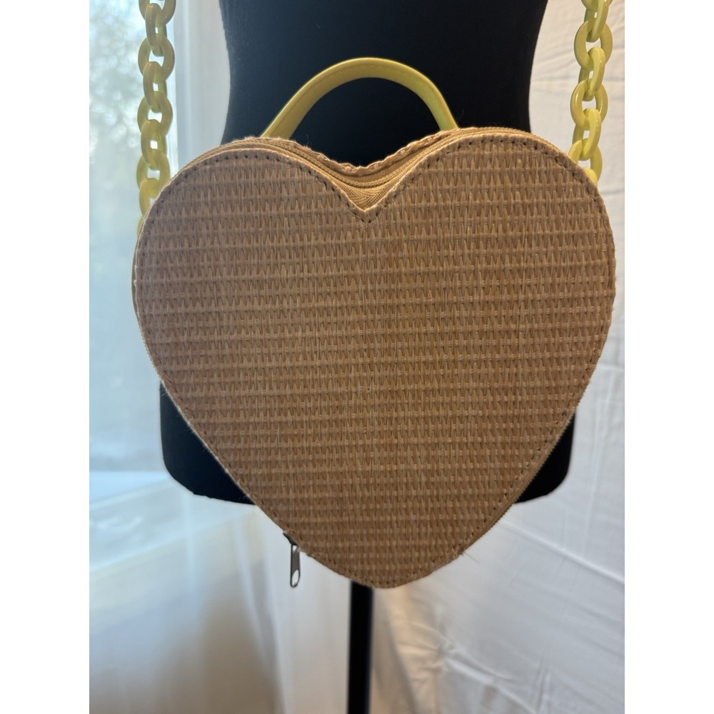 Heart Shaped Basket Crossbody Purse Zip Around Chunky Yellow Melamine Chain - Picture 3 of 16